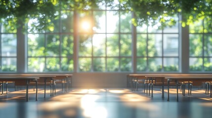 Poster - Beautiful blurred background of bright classroom and study room with panoramic windows and beautiful lighting Blurred Empty school background : Generative AI