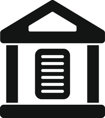 Poster - Simple vector illustration of a bank or government building with columns and a large door, evoking concepts of finance, authority, and institution