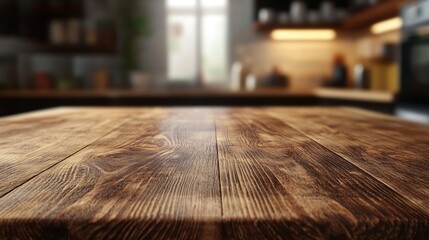 Leinwandbilder - Wooden board empty table background kitchen blurred background : Generative AI