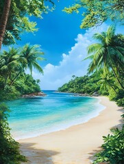 Wall Mural - Breathtaking Tropical Beach with Crystal Clear Waters and Lush Greenery