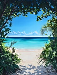 Wall Mural - Mesmerizing Tropical Beach with Crystalline Waters and Lush Greenery