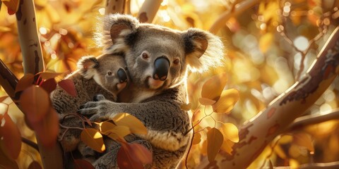 Poster - Mother Koala with her Joey