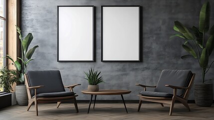 Poster - Blank picture frame mockup on a wall Portrait orientation Artwork template in interior design : Generative AI