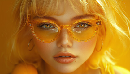 Orange girl wearing glasses and oranges, woman and orange, food art, woman orange