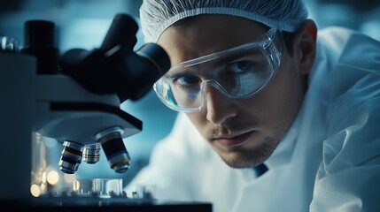 Aufkleber - Scientist conducting chemical research on microbes or bacteria in a modern laboratory closeup : Generative AI