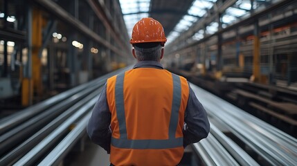 Leinwandbilder - Metalwork manufacturing factory manager oversees highest quality of metal or steel frame for heavy construction Steel manufacture inspection ensuring precision quality product Exemplif : Generative AI