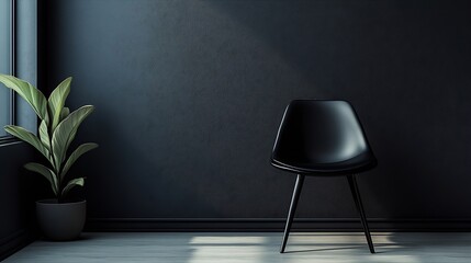 Wall Mural - Stylish black chair against a dark gray wall Stylish chair on wall background copy space fashionable interior : Generative AI