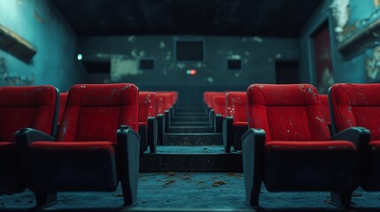 Aufkleber - Empty Cinema Hall Silence Amidst Abandoned Seats : Generative AI