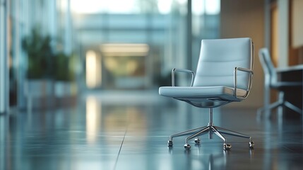 Fototapete - Blur focus of Interior of modern empty office buildingBlur Empty chair and desk in modern office : Generative AI