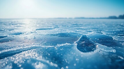 Poster - Winter landscape of the frozen sea on a sunny February day Beautiful blue smooth ice with cracks Natural background focus on ice : Generative AI