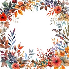 Wall Mural - watercolor autumn floral frame set, white background, clipart