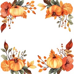 Wall Mural - watercolor autumn floral frame set, white background, clipart