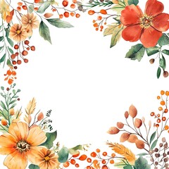 Wall Mural - watercolor autumn floral frame set, white background, clipart 