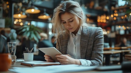 Poster - Close up Businesswoman hand taking notes working at a caf : Generative AI