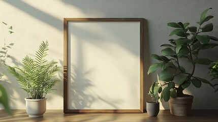 Poster - Blank picture frame mockup on a wall Portrait orientation Artwork template in interior design : Generative AI