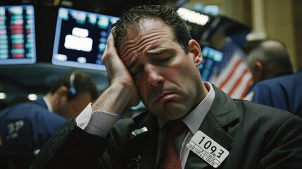 Sticker - Stressed Stock Broker on Trading Floor