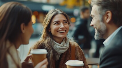 Poster - group of Business people are chatting and drinking coffee during recess : Generative AI