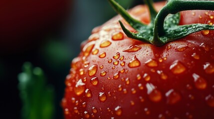 Wall Mural - Fresh red tomato with water drops , ripe, organic, juicy, healthy, vegetable, vibrant, agriculture, agriculture