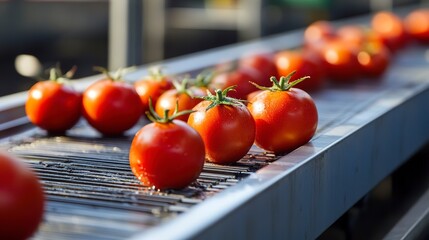 Canvas Print - The tomatoes on conveyor belt 