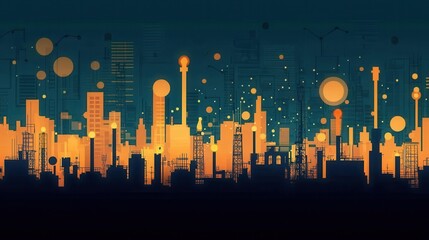 futuristic cityscape with glowing lights and abstract shapes