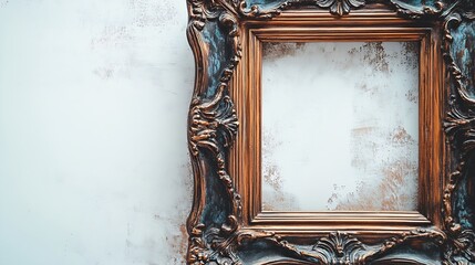 Close up old wooden picture frame isolated on white background : Generative AI