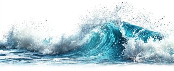 large ocean wave with splashes of water, isolated on a white background