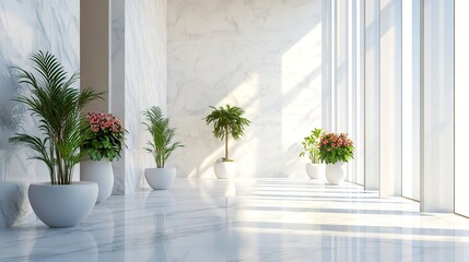 Poster - Building with white marble interior and flower pots