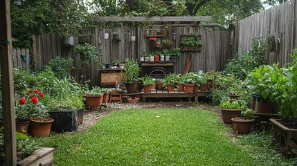 Poster - Backyard gardening equipment in the backyard 