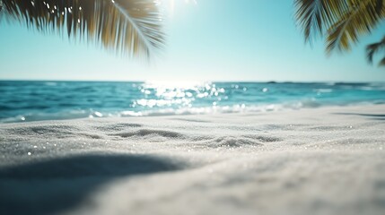 Poster - sandy sea coast with white sand empty beach concept resort holiday : Generative AI