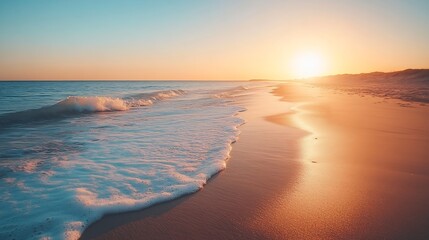 Canvas Print - long exposure shot of sandy beach at sunset empty beach : Generative AI