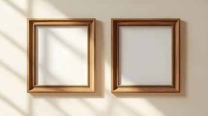 Aufkleber - wooden frame on beige wall frame mockup : Generative AI