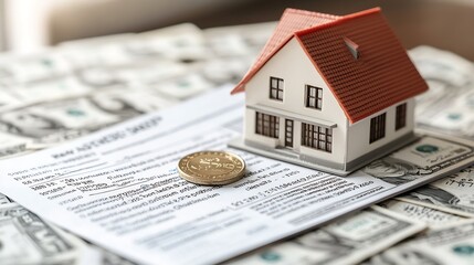 Poster - Loan application form paper with money coin and loan house model on table Loan business finance economy commercial real estate investments Home loan concept : Generative AI