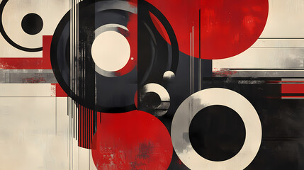 Wall Mural - Abstract art deco composition with circles and lines in red, black grey white and silver. Art Deco. Illustration