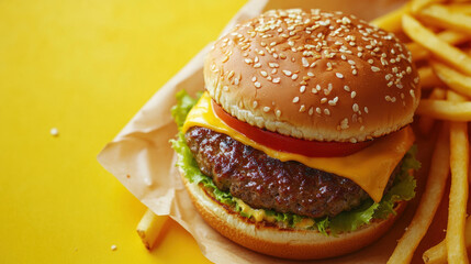 Wall Mural - Cheeseburger with Fries.