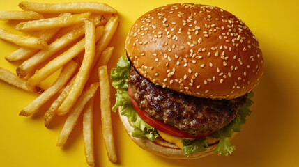 Canvas Print - Cheeseburger and Fries.