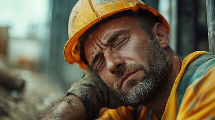 Aufkleber - Foreman construction builder tired and thirst of water at construction site : Generative AI