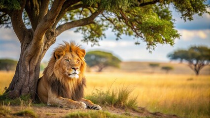 lion resting under a shady savanna tree, lion, savanna, tree, wildlife, nature, animal, relax, resti