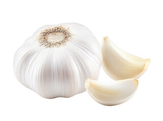 garlic on transparent png, white background isolated