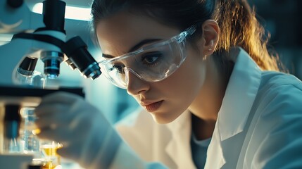 Aufkleber - Scientist conducting chemical research on microbes or bacteria in a modern laboratory closeup : Generative AI