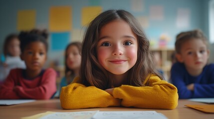 Poster - Group of elementary school kids stand around a table in a classroom attentively following a lesson being taught by their teacher Young students engaging in a fun activity of colouring  : Generative AI
