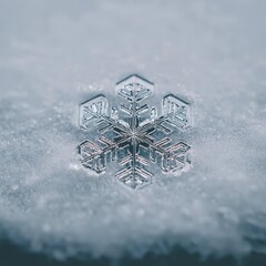 Poster - Closeup of a Snowflake on Snow  Wintery Background