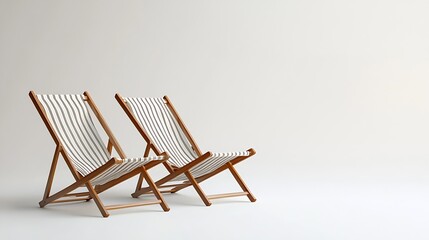 two deck chairs isolated on a white background : Generative AI