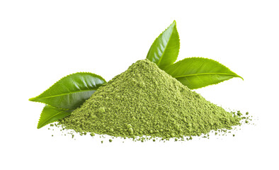 Instant matcha green tea with leaf on transparent png