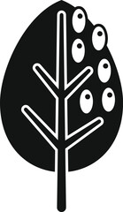 Wall Mural - Simple black and white icon of an olive branch with olives growing on it