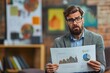 © irawan - Bearded Man in Glasses Holding a Graph and Pie Chart