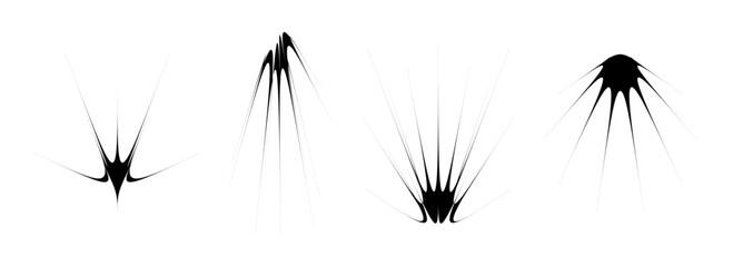 Poster - Black thin spiky thorn element set. Abstract sharp shapes and angular twinkles bundle. Futuristic spoke objects for poster design, collage, banner, badge, logo, card, icon, label, sticker. Vector