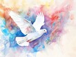 © sticker2you - Minimalist watercolor of a Christian dove pure white against a vibrant sky