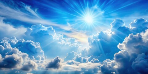 Wall Mural - blue cloudy sky with puffy clouds, showing an amazing picture of heaven light and nature, sky, cloud