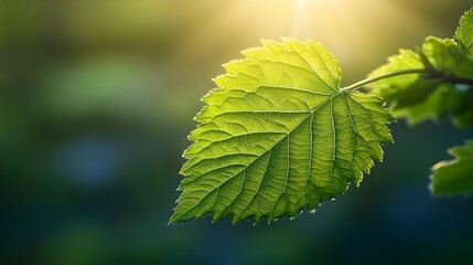 Wall Mural - Green Leaf Illuminated by Sunlight in Nature