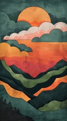 Canvas Print - heaven cloud and sunset illustration poster background